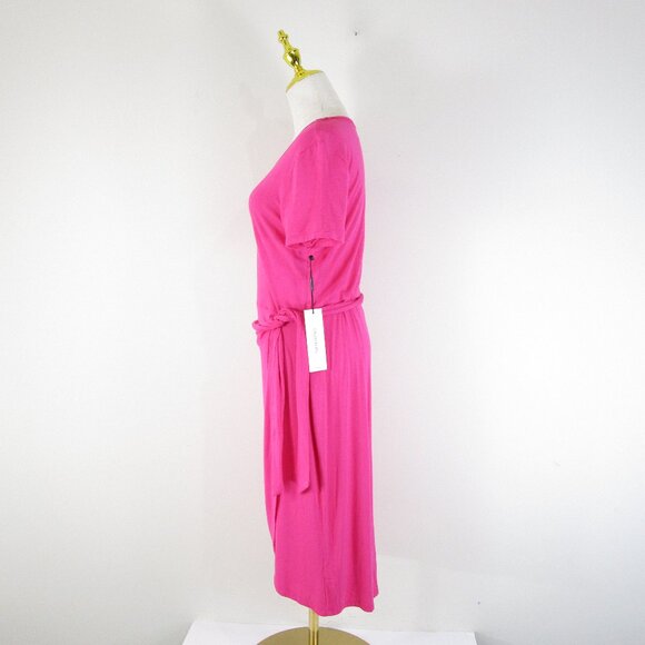Calvin Klein Womens Solid Pink Belted Faux Wrap A-line Short Sleeve Dress 10 - Picture 8 of 13